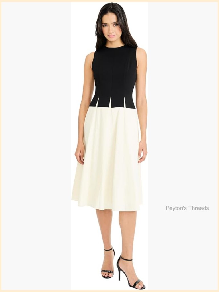 Elegant Colorblock Sleeveless Fit & Flare Midi Dress For Wedding Guest &